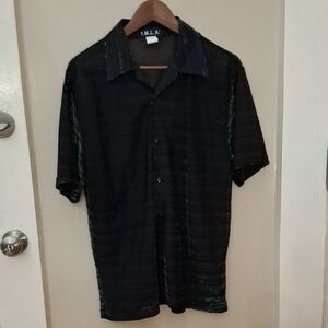 Vintage YMLA Sheer Sparkling Disco Club Black Men's Shirt_1